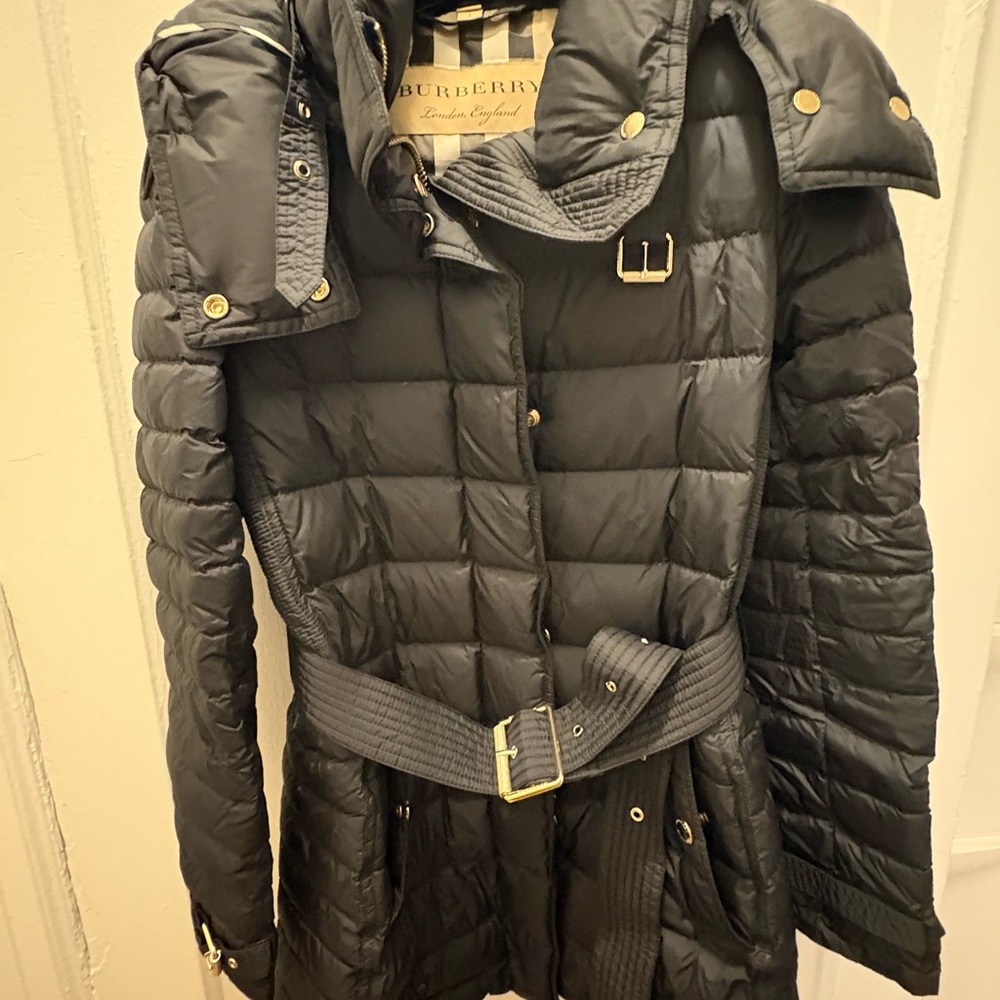Burberry Dark Gray Puffer Coat with Belt